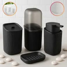 Kit Banheiro 4 Pecas Saboneteira + Porta Algodao + Porta Escovas + Porta Sabonete Liquido Alta Qualidade Resistente
