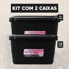 Kit 2 Caixas Plasticas Organizadoras Com Tampa Vedaçao 15 Litros Cor Preta Black Elegante Versatil Multiuso  Moderna