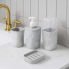 Kit 4 Pecas Lavabo Saboneteira + Porta Sabonete Liquido  + Porta Escova Dentes + Porta Cotonetes Modernos Banheiro