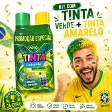 Kit 2 Tintas Festa Copa Mundo Brasil Verde Amarela Para Cabelo Pintura Seca Rapido Lavavel Comemoração Brasil Tintas