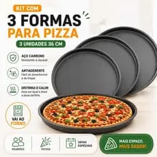 Kit Com 3 Formas Assadeiras Para Pizza 36 Cm Aço Carbono Não Gruda Forma Assadeira Para Pizza