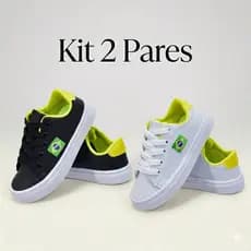 Kit 2 Pares Tênis Infantil Casual Copa do Mundo Unissex leve e Confortável preto branco e amarelo