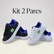 Kit 2 Tênis Infantil Casual Brasil Unissex leve e Confortável preto branco e Azul