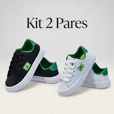 Kit 2 Pares Tênis Infantil Preto e Branco e verde Casual Unissex Confortável