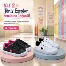 Kit 2 Tênis Infantil Escolar Menina | Conforto Para a Rotina e Estiloso Para o Lazer | GARANTA JÁ!