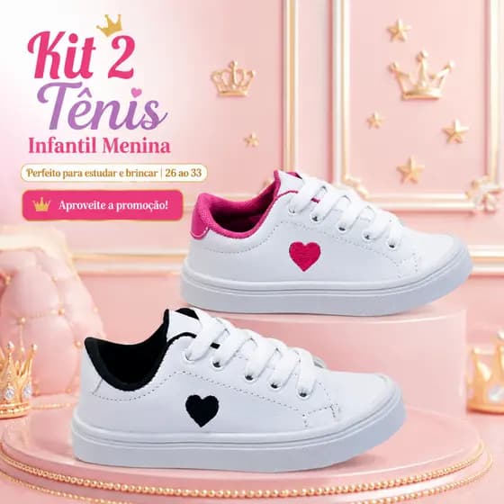 Kit 2 Tênis Casual Menina | Confortável e Resistencia Para Brincar e Estudar | COMPRE JÁ!