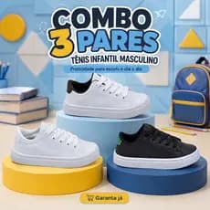 COMBO 3 Tenis Básico De Menino | Modelo Casual Com Praticidade e Conforto | GARANTA JÁ!