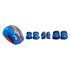 Kit Proteção Infantil 7 Peças Azul Vermelho Capacete Conjunto Completo Joelheira Cotoveleira