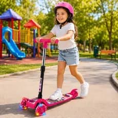 Patinete Infantil Tres Rodas Com Luzes Led Rosa Seguro Diversao Infantil
