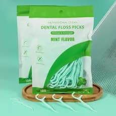 Fio Dental com Haste, Aroma Menta, Flosser em forma de arco para Higiene Bucal, 100/200/300 unidades