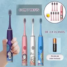 Escova de Dentes Elétrica Infantil com 7 refis, Pilha AA (não inclusa) limpeza dental para crianças