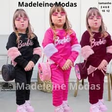 Conjunto moletom menina infantil com detalhes em pelúcia tamanhos 2 ao 12