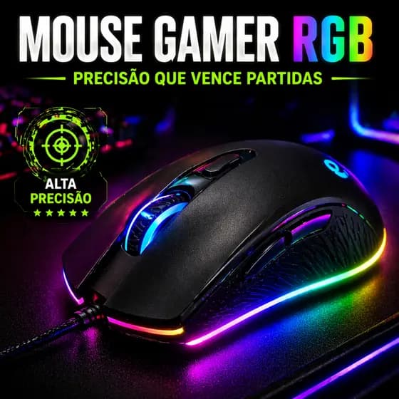Mouse Gamer RGB LED com Fio Alta Precisão USB | Ergonômico para PC Notebook Setup Gamer