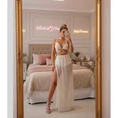 Conjunto Feminino Saia Longa Transparente com HotPants e Top Conjuntos Top e Saia Saida de Praia Liquidação
