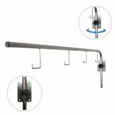 Suporte de Soro Fixo Inox 4 Ganchos c/Ajuste de Altura Articulado Parede Compacto Desmontavel