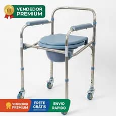 Cadeira Banho Removivel 4 Rodas Assento Dobravel 120kg inox Sanitário Higiênica Hospitalar Obeso