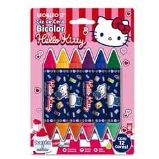 Giz de Cera Big Bicolor Hello Kitty 12 Cores - Leo&Leo