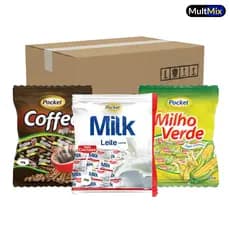 Caixa C/ 05 Pacotes Bala Pocket Cremosa Café Leite Milho 50g