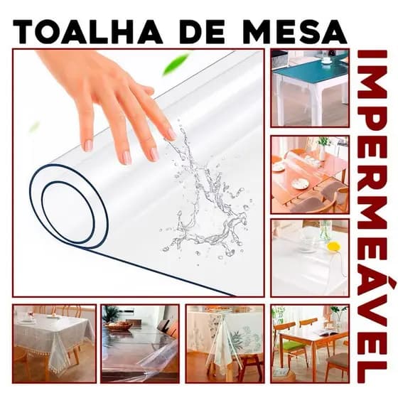 Toalha de Mesa Plástico PVC Ultra Grossa 4 6 e 8 Lugares Transparente Cristal Impermeável