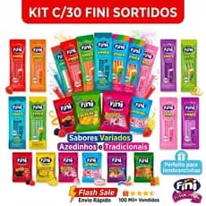 Kit Com 30 unidades De Balas Fini Sabores Variados Balas de Gelatinas Tubes Cítricas Azedinhas 15g