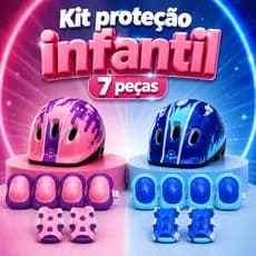Kit Proteção Infantil c/ Capacete Ajustável 7 Peças Skate Patins Bicicleta Patinete Diversão Criança