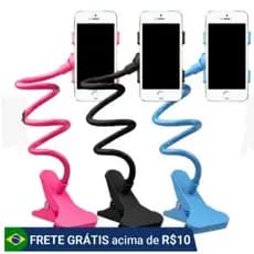 Suporte Base para Celular Articulado Flexível Cama Mesa Moveis Carro Bicicleta com Presilha Bico de Ganso Giratório 360°
