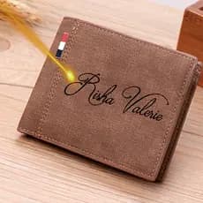 Carteira Masculina De Couro Com Nome Personalizado Da Moda Três Dobras E Porta-Moedas Personalizadas