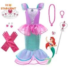 Crianças Sereia Traje Meninas Festa De Aniversário Da Vestido Cosplay De Princesa