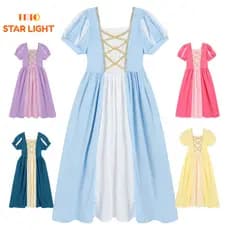 Vestido Rapunzel Branco De Neve Cinderela Princesa Belle De Meninas Aniversário Presente