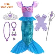 Fantasia Sereia Kid Meninas Festa De Aniversário Vestido Cartoon Ariel Princesa Cosplay
