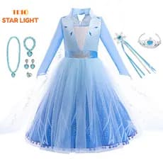 Fantasia infantil de princesa azul, adequada para festas de aniversário de meninas, fantasia infantil de Halloween.