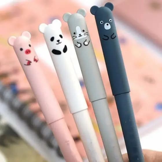 4 Peças Caneta Apagável Com Desenho De Animais De Urso/Criativo/Escolar/Escritório/Papelaria
