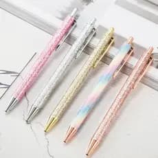 2 Peças Caneta Esferográfica Luxuosa Fofinha Rosa Dourado E Metal/Material Escolar/Escritório/Casamento