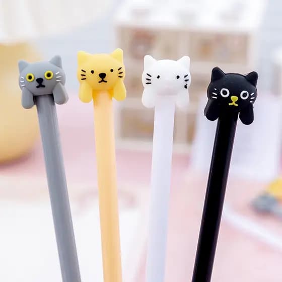 4 Peças Caneta Gel Criativa Com Desenho De Gato/Material Escolar/Escritório