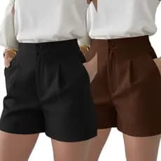 Kit 2 Short Básico Alfaiataria Feminino Social Com Bolso Cintura Alta Expiração Blogueira Premium
