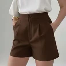 Short Social  Alfaiataria Feminino Curto Elegante Contem Bolso e Ziper Moda Blogueira Verão P ao GG