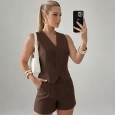 Conjunto de Alfaiataria Social Feminino Moda Casual Verão Blogueira