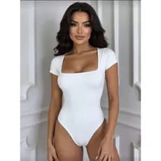 Body Collant Manga Curta Decote Quadrado Feminino Suplex Premium Elegante Casual Gringa Blogueira
