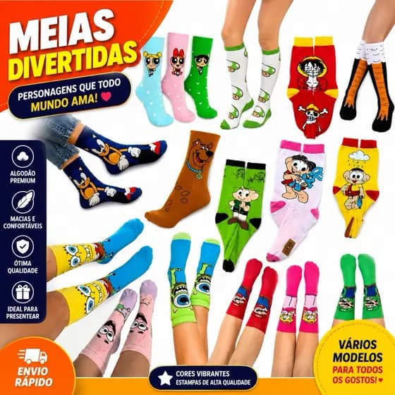 Meia Personagem Divertida 70% Algodão Alta Qualidade Corridas Academia Esporte Perfeita Pro Frio 🥶 🧦