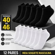 Kit 12 Pares Meia Soquete Masculina Cano Baixo Respirável Confortável 40 ao 46