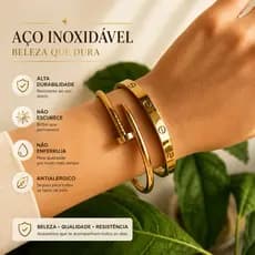 Bracelete Prego e Love em Aço Inox Dourado ou Prata | Kit ou Unidade | Pulseiras femininas Virginia