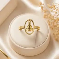 Anel Nossa Senhora Aparecida Feminino Aço inoxidável Dourado Religioso Não Escurece