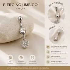 Piercing Umbigo Feminino + Brinde em Aço Cirúrgico 316L com Zircônia