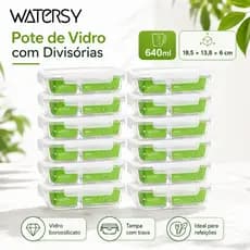 Watersy 12 Kit Potes Herméticos de Vidro com Divisórias 640ml 4 6 10 ou 12 Peças