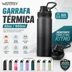 Watersy Garrafa Térmica 650ml Inox 304 24h Quente/Frio com Tampa e Alça para Esportes