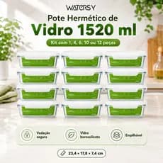 Watersy 12 Kit Pote Hermético de Vidro 1520ml com Borossilicato Kit com 1 4 6 10 ou 12
