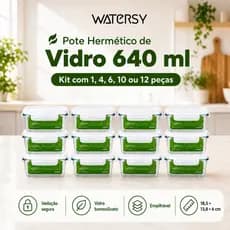 Watersy 12 Kit Pote Hermético de Vidro 640ml com Borossilicato Kit com 1 4 6 10 ou 12