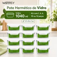 Watersy 12 Kit Pote Hermético de Vidro 1040ml com Borossilicato Kit com 1 4 6 10 ou 12