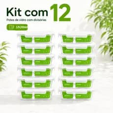 Watersy 12 Kit Potes Herméticos de Vidro com Divisórias 1520ml 4 6 10 ou 12 Peças