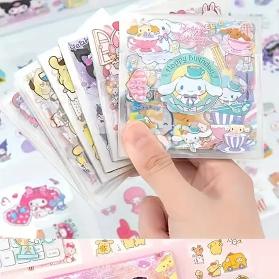 Cartela De Adesivos Sanrio Kwaii Bullet Journal Colagem Fofo 7*7 cm Personagens My Melody Kuromi Pompompurin Cinnamoroll